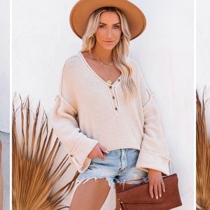 VICI beach bound cotton Henley sweater-LIME